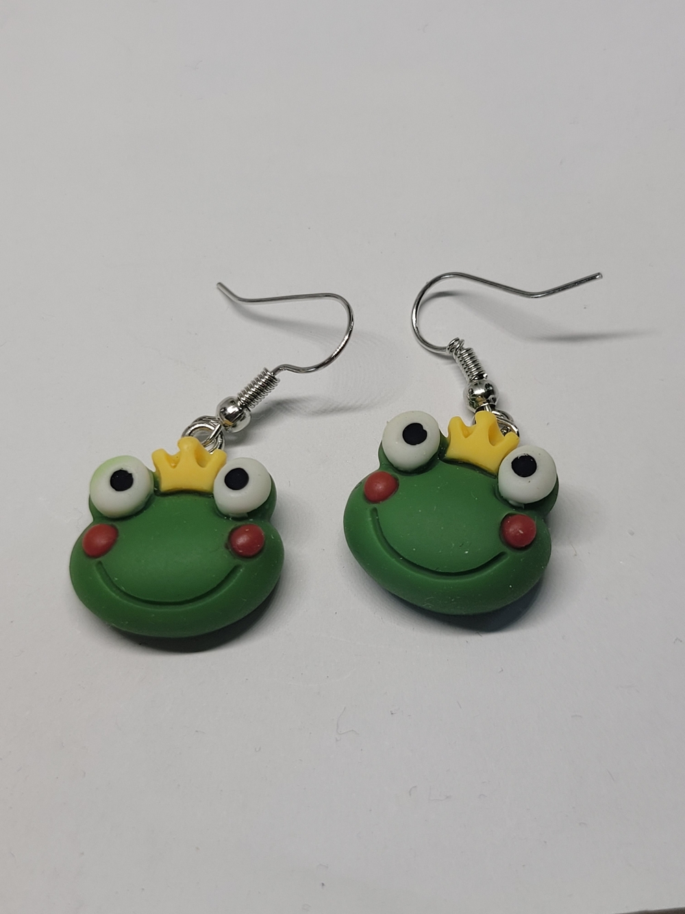 Cute Green Frog Prince Earrings